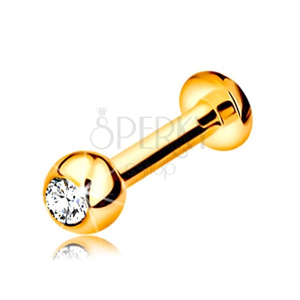 Piercing pentru buză sau bărbie din aur 9K - labret cu bilă cu zirconiu și cerc, 10 mm
