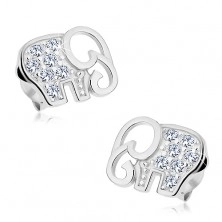 Cercei cu șurub din argint 925 - elefant strălucitor decorat cu zirconii transparente