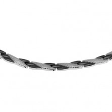 Colier magnetic din oțel 316L, dungi diagonale în culorile negru și argintiu, model piele de șarpe
