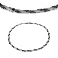 Colier magnetic din oțel 316L, dungi diagonale în culorile negru și argintiu, model piele de șarpe
