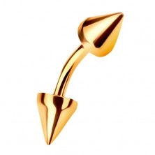 Piercing din aur 14K - tijă îndoită cu două conuri la capete, 6 mm