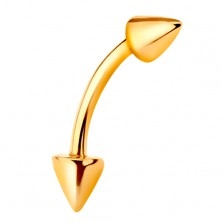 Piercing din aur 14K - tijă îndoită cu două conuri la capete, 9 mm