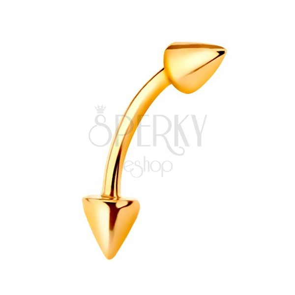 Piercing din aur 14K - tijă îndoită cu două conuri la capete, 9 mm