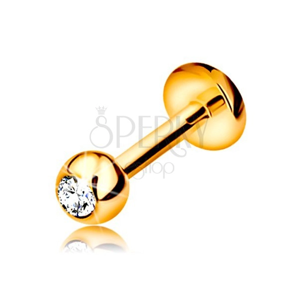 Piercing pentru buză sau bărbie din aur 14K - labret cu bilă cu zirconiu și cerc, 1,2 mm