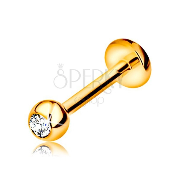 Piercing pentru buză sau bărbie din aur 14K - labret cu bilă cu zirconiu și cerc, 8 mm