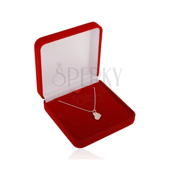 Cutiuță roșie de cadou pentru lanț sau colier, suprafață catifelată