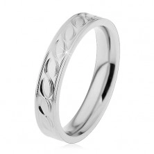 Inel argintiu din oțel, model cu ondulații gravate, 4 mm