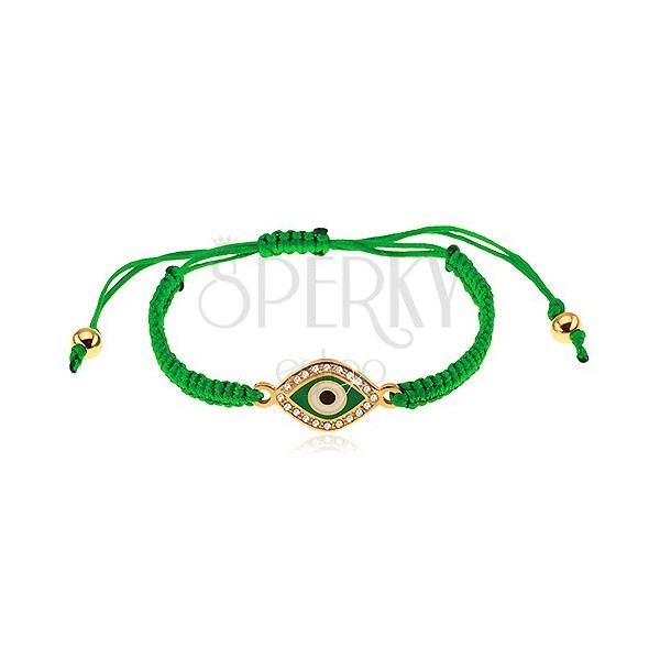 Brățară împletită în culoare verde închis, simbol ochi decorat cu zirconii transparente