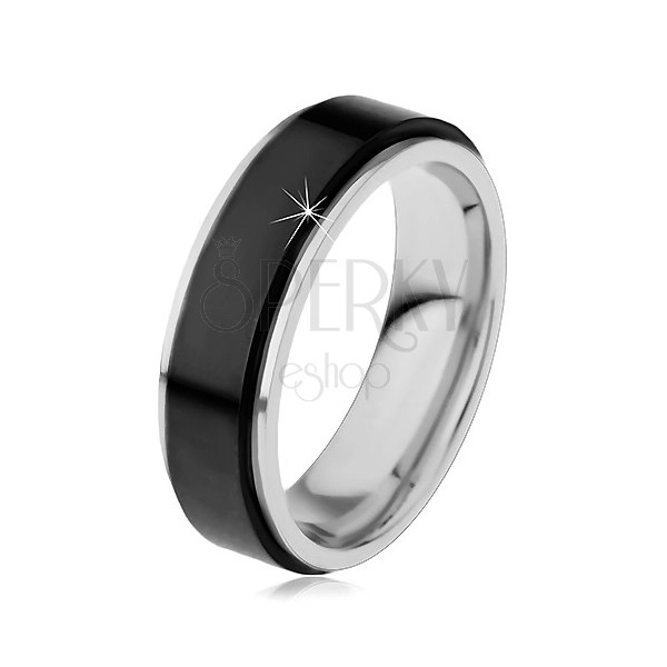 Inel realizat din oțel inoxidabil, dungă proeminentă, rotativă de culoare neagră, margini înguste, 8 mm
