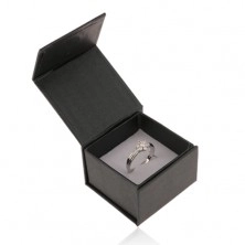Cutiuță neagră de cadou pentru inel sau cercei, luciu sidefat, închidere cu magneți