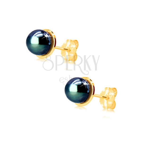  Cercei cu suruburi  din aur 585 - cerc mic cu perla rotunda albastră