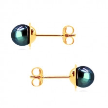  Cercei cu suruburi  din aur 585 - cerc mic cu perla rotunda albastră