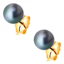 Cercei din aur 585 cu perla rotunda gri cu reflexii colorate