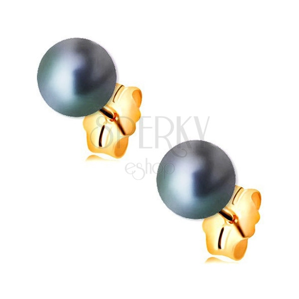 Cercei din aur 585 cu perla rotunda gri cu reflexii colorate