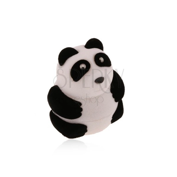 Cutie cadou pentru inel sau cercei, urs panda alb-negru, suprafața de catifea