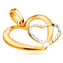  Pandantiv realizat din aur combinat 585  - contur inima,bicolora si lucioasa