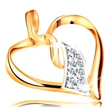 Pandantiv realizat din aur de 14k -contur inima lucioasa,valuri bicolore interconectate in mijloc 