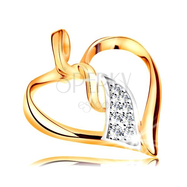 Pandantiv realizat din aur de 14k -contur inima lucioasa,valuri bicolore interconectate in mijloc 