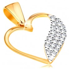 Pandantiv bicolor realizat din aur de 14K -contur in forma de inima,val lat compus din zirconii transparente