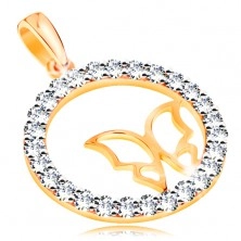 Pandantiv realizat din aur 585 - cercuri lucioase din zirconiu,contur ingust si lucios in forma de fluture