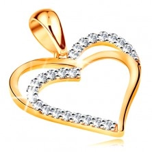 Pandantiv realizat din aur galben de 14K - contur dublu inima,linie din zirconii transparente