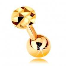 Piercing de ureche realizat din aur de 9K -haltera dreapta si lucioasa cu bila si cerc stralucitor, 5 mm