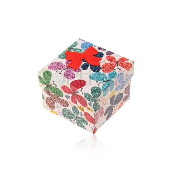 Cutie de cadou pentru inel sau cercei,fluture colorat cu decoratiuni