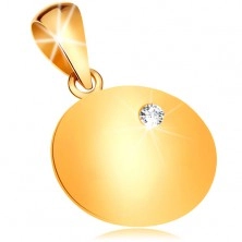 Pandantiv realizat din aur 585 - plăcuţă rotundă şi lucioasă cu diamant transparent încorporat