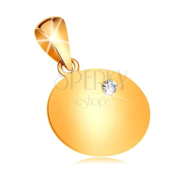Pandantiv realizat din aur 585 - plăcuţă rotundă şi lucioasă cu diamant transparent încorporat