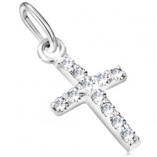 Pandantiv strălucitor din aur alb de 14 K - cruce cu diamante transparente