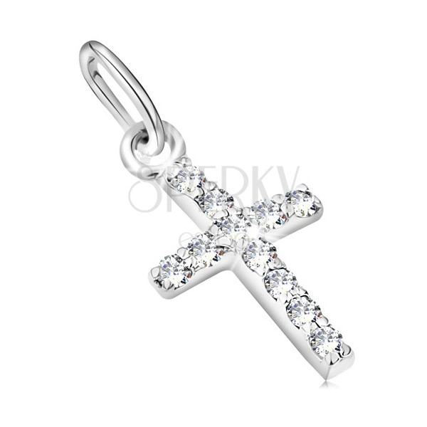 Pandantiv strălucitor din aur alb de 14 K - cruce cu diamante transparente