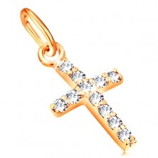 Pandantiv din aur galben 14K - cruce mică decorată cu diamante transparente