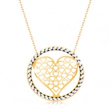 Colier realizat din aur 375 - lanţ compus din zale ovale,inimă decupată în cerc
