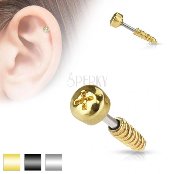 Piercing pentru tragusul urechii,realizat din oţel - imitaţie de şurub,diferite culori