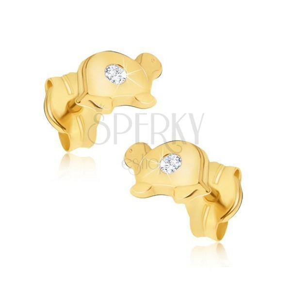 Cercei realizaţi din aur 585 -broscuţe ţestoase mici şi lucioase cu diamant transparent pe carapace  
