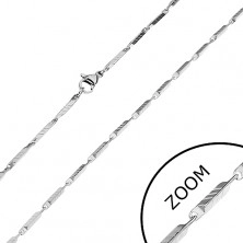 Lanț argintiu din oțel - zale înguste dreptunghiulare cu crestături, 3 mm