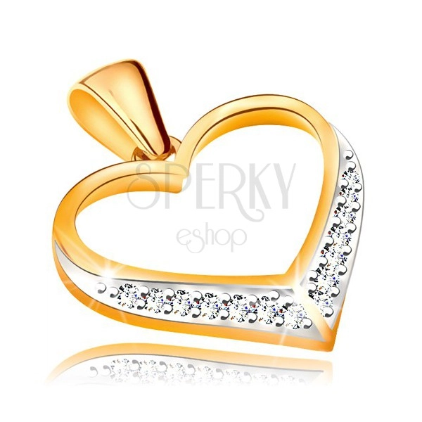 Pandantiv din aur de 14K - contur inimă simetrică, zirconii în partea de jos