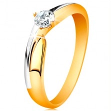 Inel din aur de 14K - braţe bicolore, zirconiu transparent