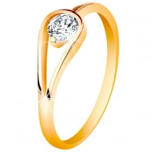 Inel din aur de 14K, cu braţe înguste, zirconiu transparent în cerc 