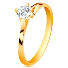 Inel de logodnă din aur galben de 14K - zirconiu transparent în montură proeminentă