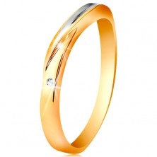 Inel bicolor din aur 585 - val realizat din aur alb, zirconiu rotund şi transparent