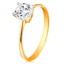 Inel de logodnă din aur de 14K - braţe îngustate, zirconiu transparent în montură 