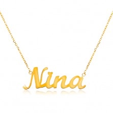 Colier din aur galben de 14K - lanț subțire, pandantiv - numele Nina