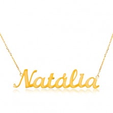 Colier din aur de 14K - lanț subțire compus din zale ovale, pandantiv cu numele Natalia