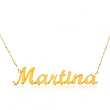 Colier din aur 585 - lanț subțire compus din zale ovale, pandantiv cu numele Martina