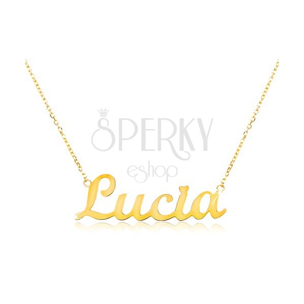 Colier din aur de 14K - lanț subțire compus din zale ovale, pandantiv cu numele Lucia