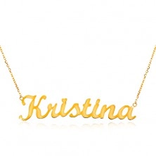Colier din aur galben de 14K - lanț subțire compus din zale ovale, pandantiv cu numele Kristina