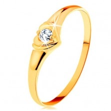 Inel din aur 585 - inimă strălucitoare cu diamant rotund, în montură