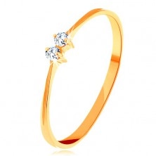 Inel cu diamant, din aur 585 - braţe subţiri, două diamante transparente şi strălucitoare