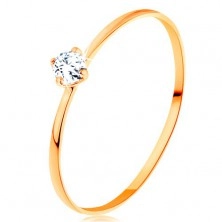 Inel cu diamant din aur galben de 14K - braţe subţiri, diamant rotund şi transparent